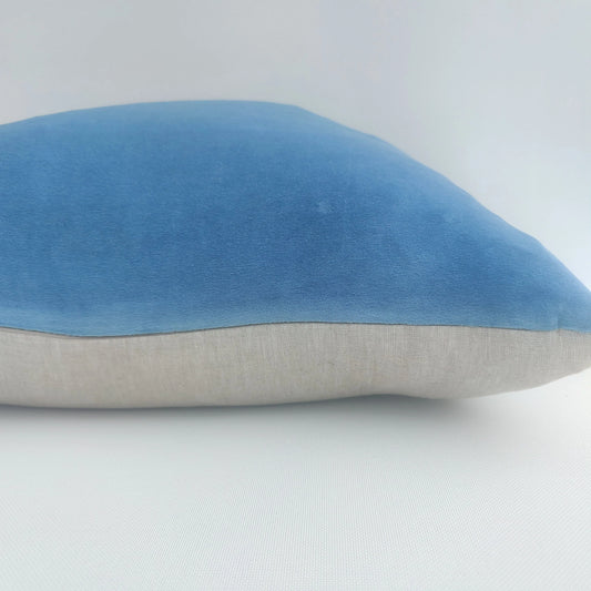 Macey- Font Velvet/ Linen Cushion 40x60cm -Arctic blue