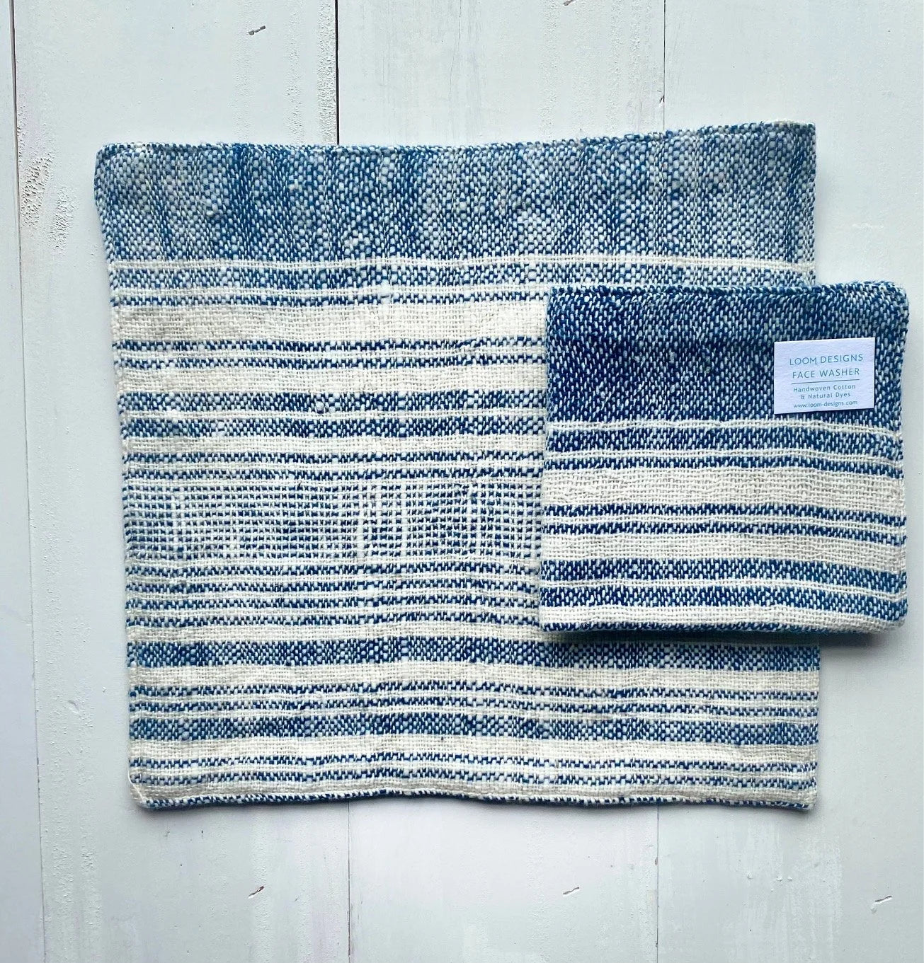 Loom Face Washer- Indigo Stripe