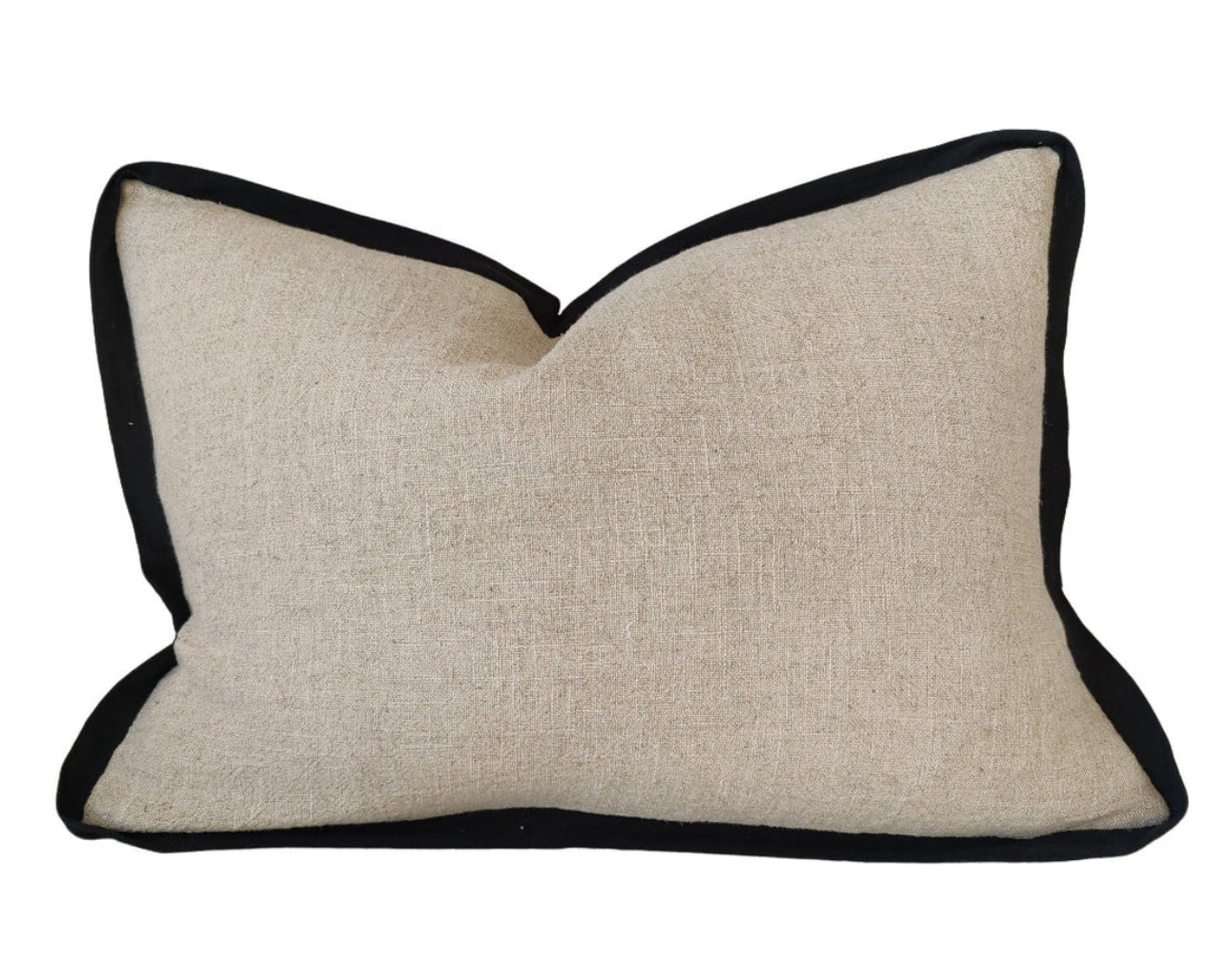 Macey- Reine Linen Cushion 40x60cm Lumbar - Natural with Black Border