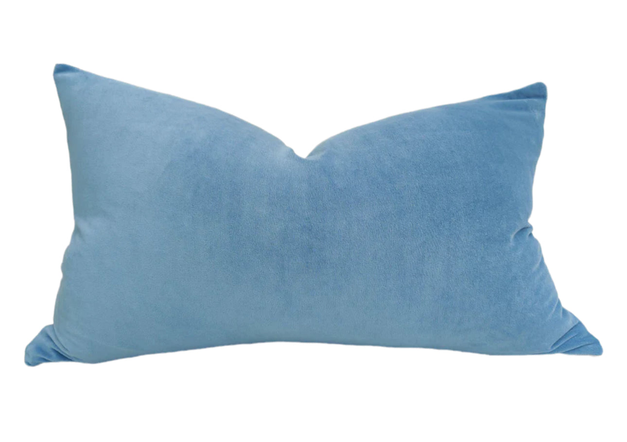 Macey- Font Velvet/ Linen Cushion 40x60cm -Arctic blue